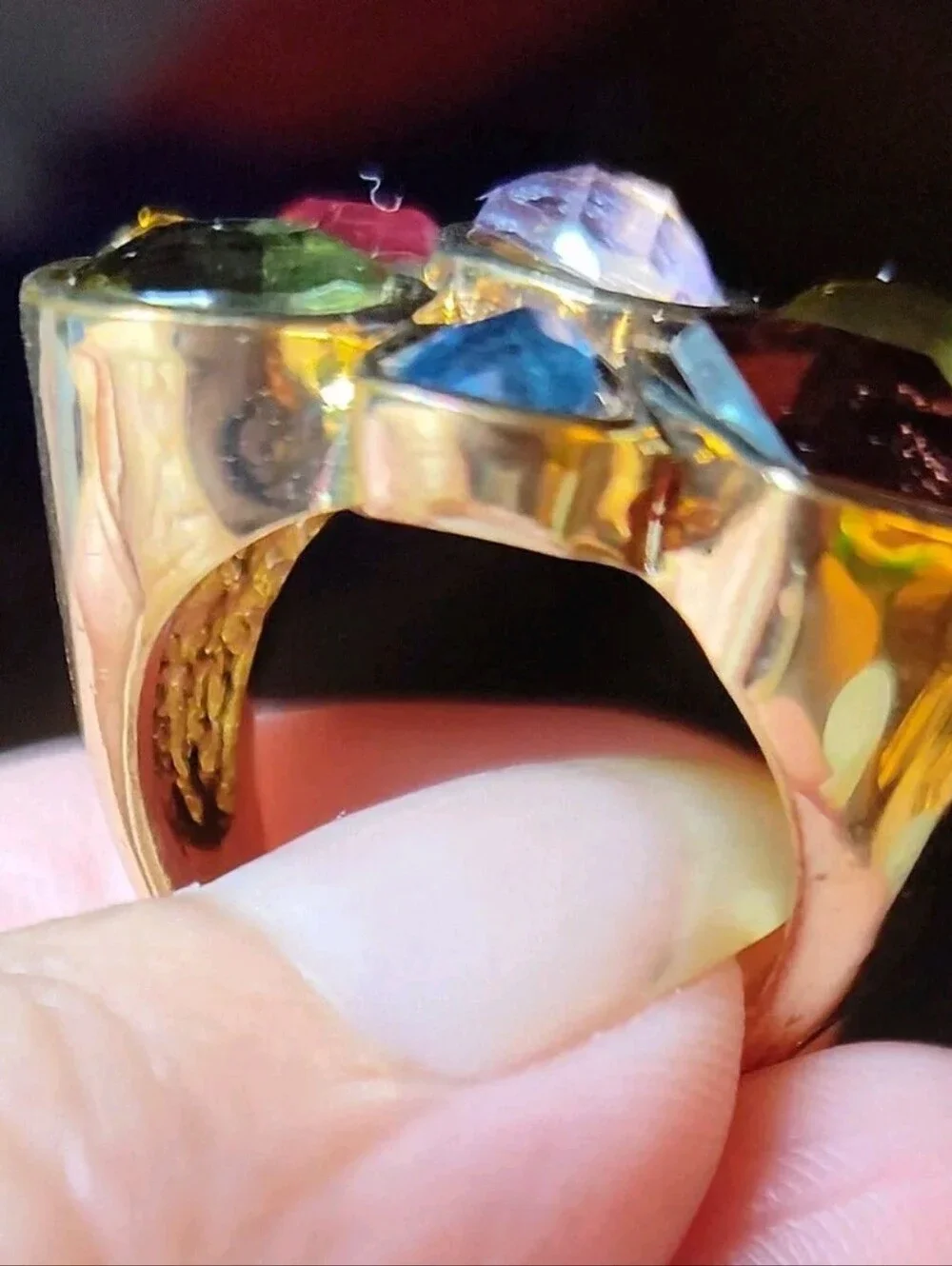 Vintage 1993 Multicolor Statement Cocktail Ring 18K Gold Triple Plated Size 8